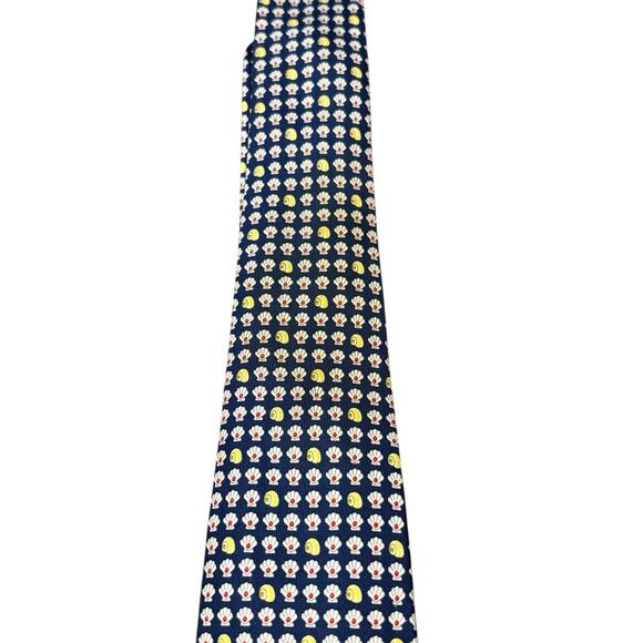 Vintage Salvatore Ferragamo Silk Tie Scallop Nautilus Shell All Over Print Blue - Picture 1 of 6